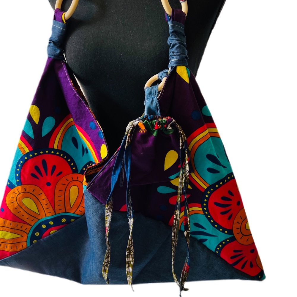 Handmade Boho Triangle Bag Origami Bag Ankara Tote - Picture 7 of 7